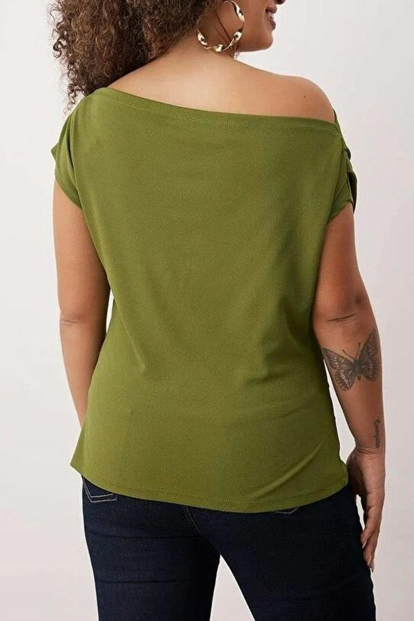 WOVCOR Draped Detail Asymmetrical Collar Knitted Blouse