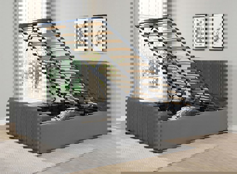 Comfy Living Gas Lift Ottoman Bed in Brushed Velvet – Black, Light Grey, Dark Grey – Available in 3ft, 4ft6, and 5ft Sizes