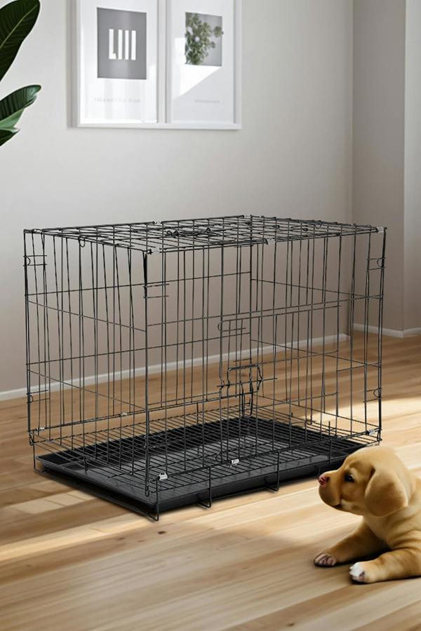 50cm W x 35cm D x 43cm H Wire Dog Crate with 2 Doors and Tray