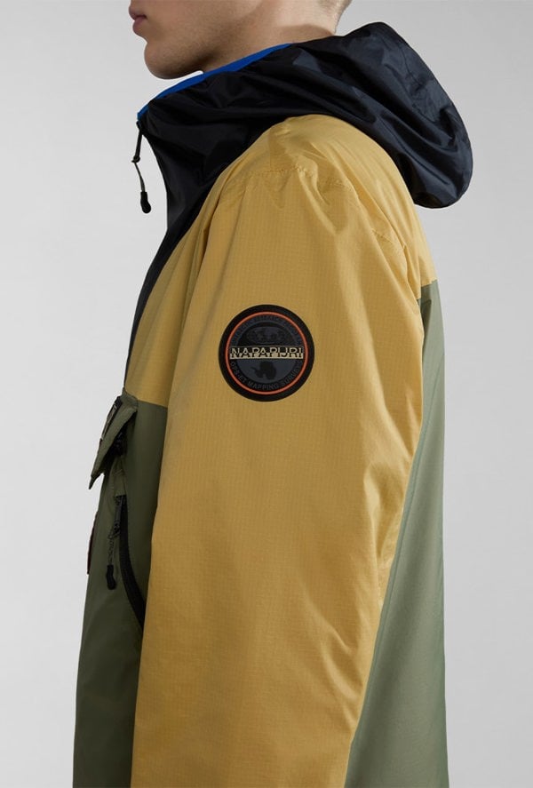 Napapijri Men's Rainforest Ripstop Anorak Jacket - Green / Yellow