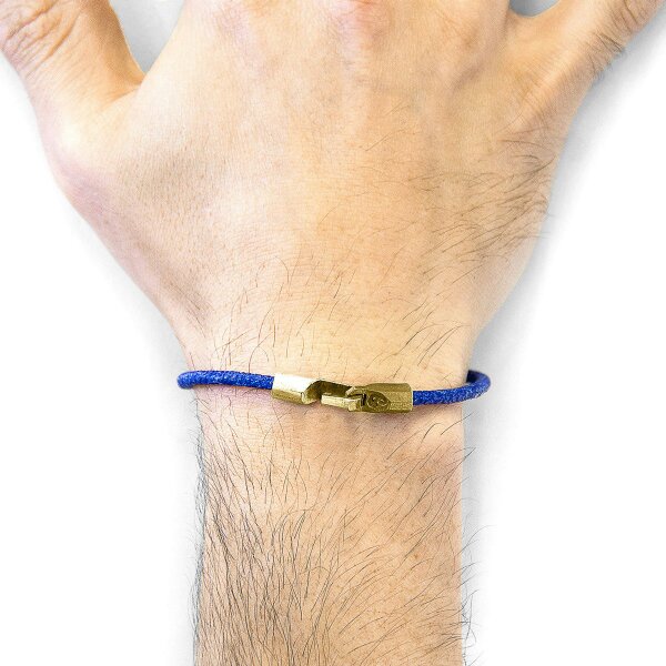 Anchor & Crew Azure Blue Talbot 9ct Yellow Gold and Stingray Leather Bracelet