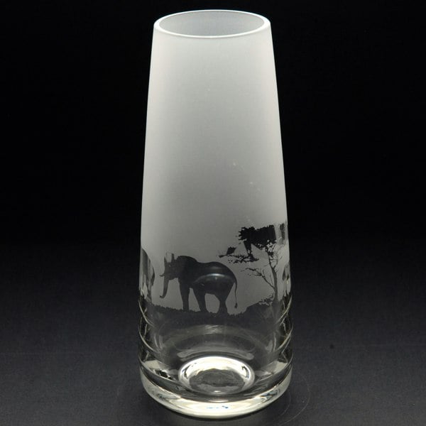 Glyptic Glass Art Elephant Glass Bud Vase - Hand Etched/Engraved Gift