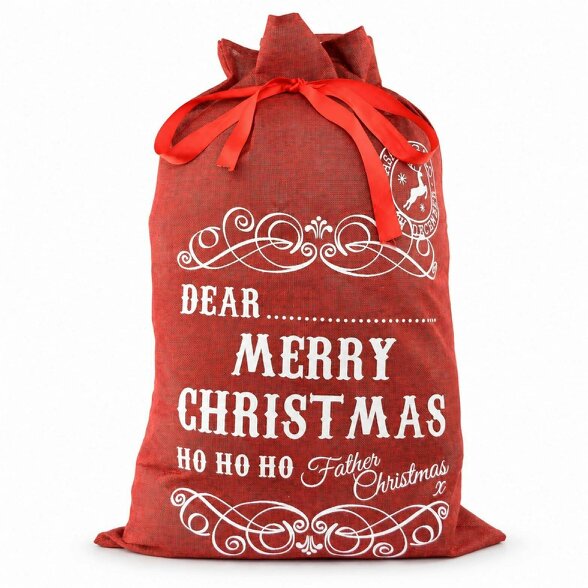 Shatchi 72cm Large Hessian Santa Sack with Personalisation Gap for Christmas Gifts - 72CM - Red - Christmas sack