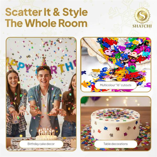 16th Birthday Multicolour Foil Metallic Confetti Party Decoration Pack for Table Tops and Displays image 3