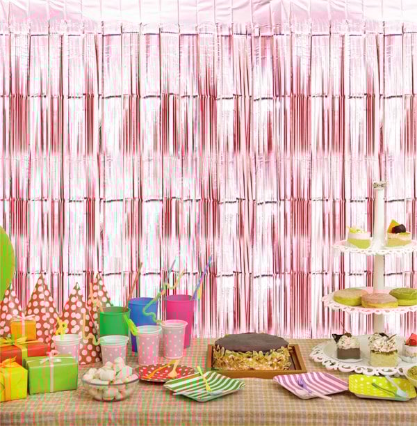 Cheetah Metallic Tinsel Curtain, 3M x 1M Rose Gold