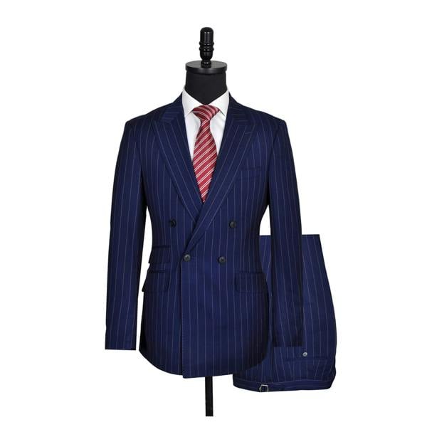 David WeJ Aldo Double Breasted Stripe Suit - Navy