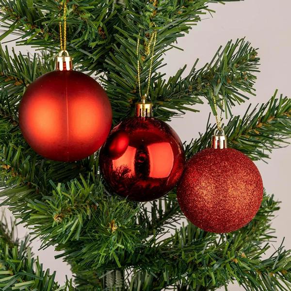 Shatchi Red Shatterproof Christmas Baubles 6cm, Available in 6 or 18 Piece Pack Sizes