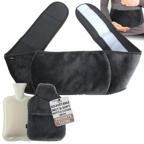 LKH HOME COLLECTION Hot Water Bottle with Cover & Adjustable Belt - 1L Rubber Hot Water Bag BPA Free Leak-Resistant & Durable Heat Massaging Bottle