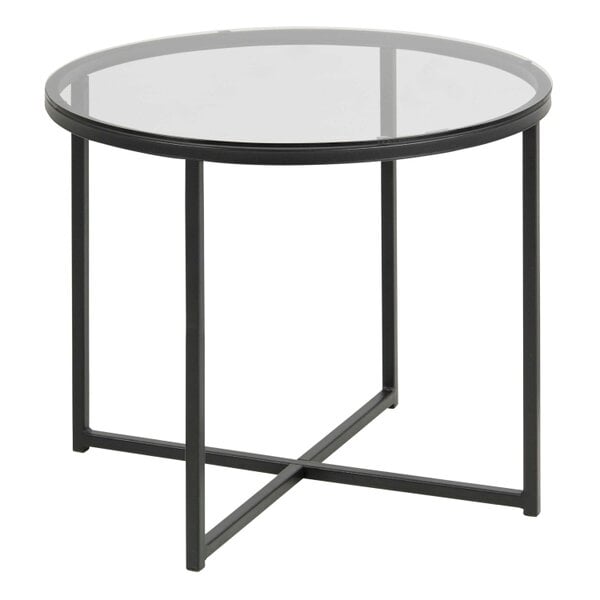 Wyld Haus Oakfern Round Black Metal Side Table Grey Glass Top
