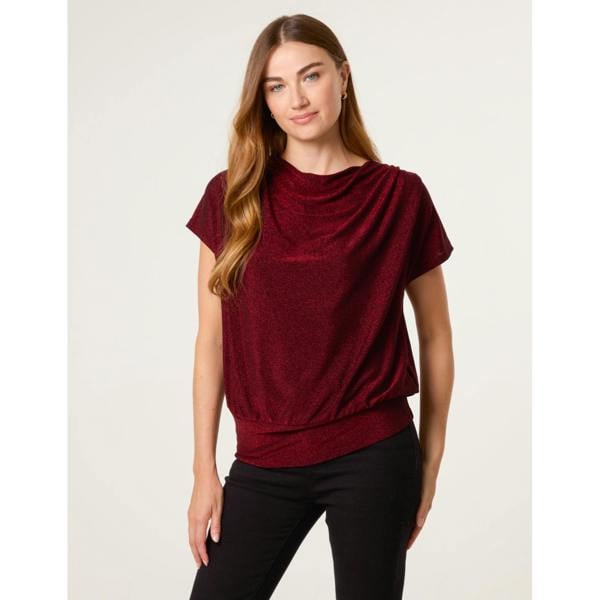 Blue Vanilla Lurex Cowl Neck Draped Top