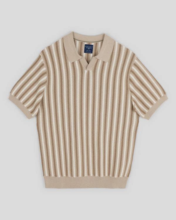 Steel & Jelly Pimlico - Knitted Stripe Trophy Neck Polo Shirt