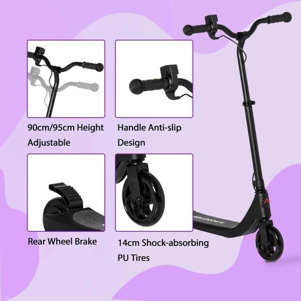 Black electric scooter deck with rear wheel brake and anti-slip handle grip design