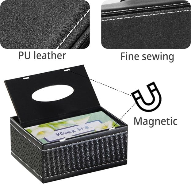 smartbies Leather Tissue Box Multifunctional Organizer – Tissue Box Holder Accessory