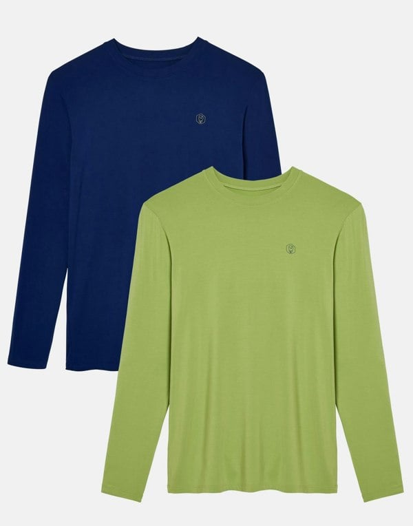 British Boxers Two-pack Men's Bamboo Long Sleeve T-Shirts – Tarragon & Navy