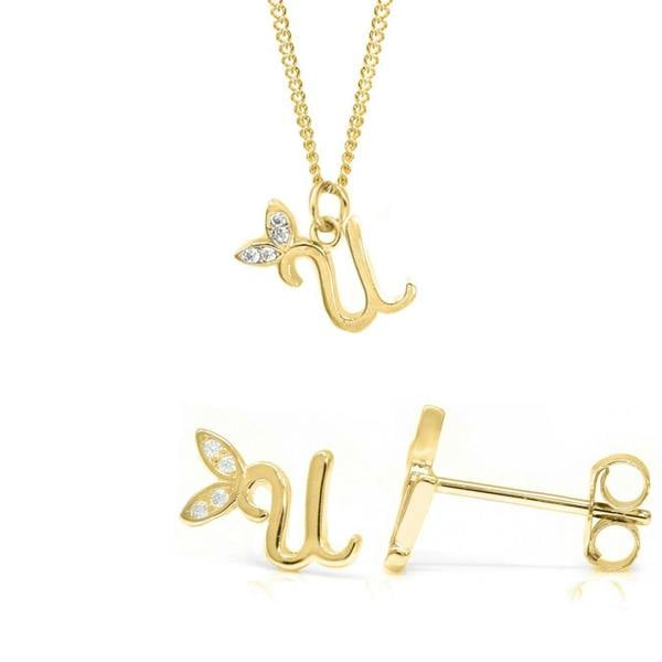 Say It With Dainty Winged Initial Bundle - Yellow Gold