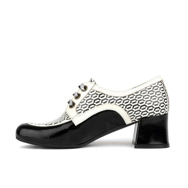 Embassy London Sovereign - Black & White Optical - Women's leather lace up shoe with block heel