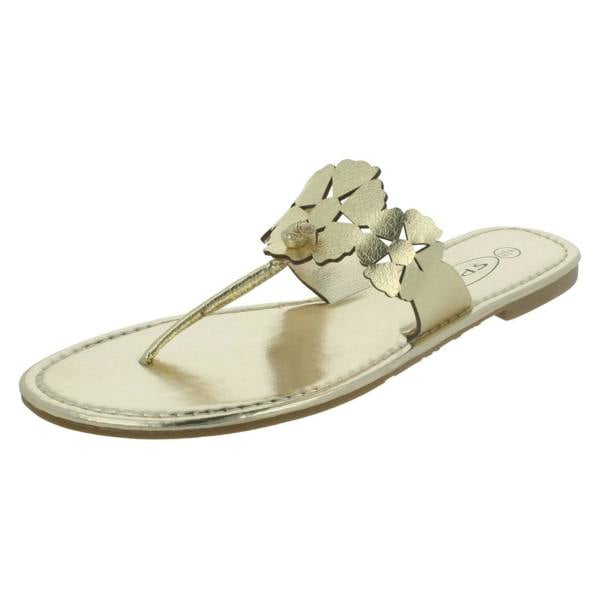 Spot On Ladies Spot On Flat Toe Post Sandal With Flower Design