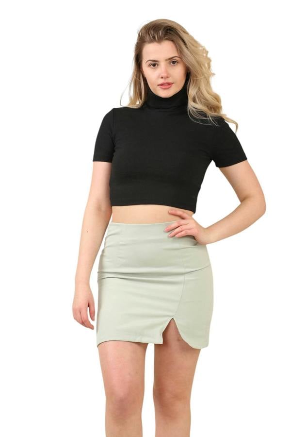 Women's Green High Waist Mini Skirt with Side Slit - Slim Fit Short Pencil Skirt - Elaina Fashion