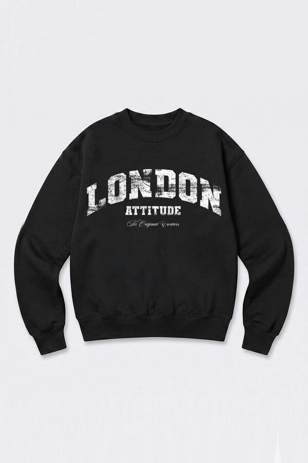 London Attitude Relaxed Fit Collegiate Graphic Sweatshirt in White