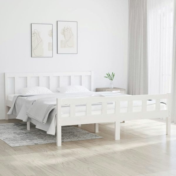 Berkfield Bed Frame White Solid Wood 150x200 cm King Size