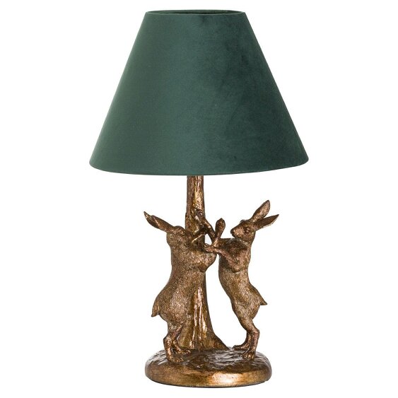 Wyld Haus Sault Antique Gold Marching Hares Lamp With Green Velvet Shade