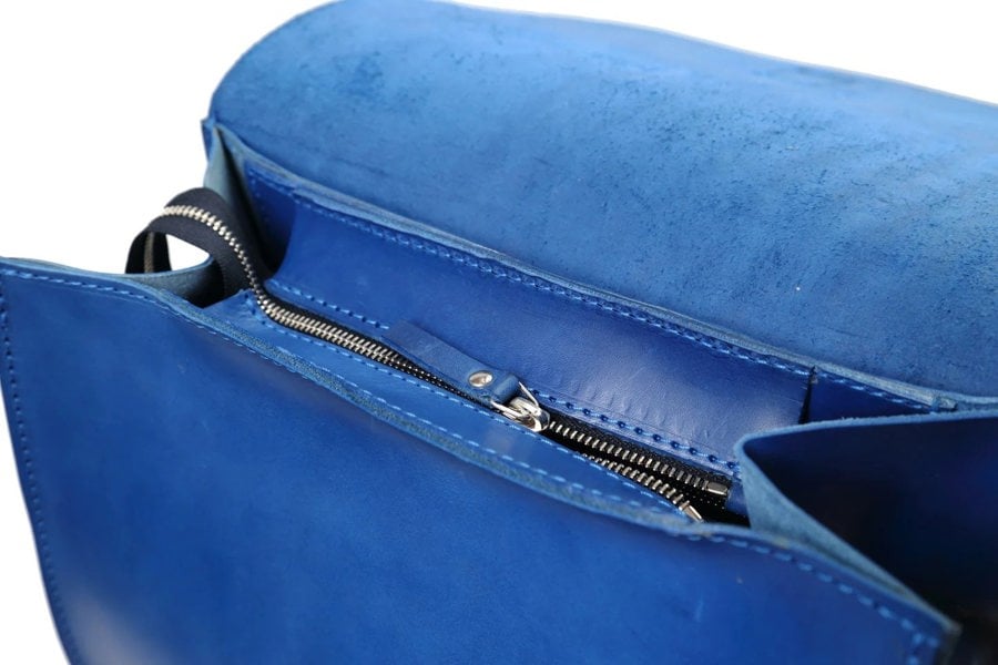 Leather Backpack in Cuoio Blue Mod 120