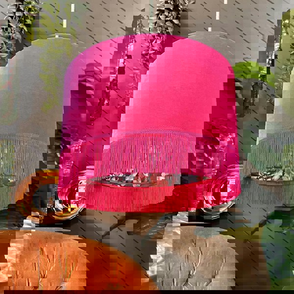 Love Frankie midnight garden jam tart lampshade in raspberry with fringing