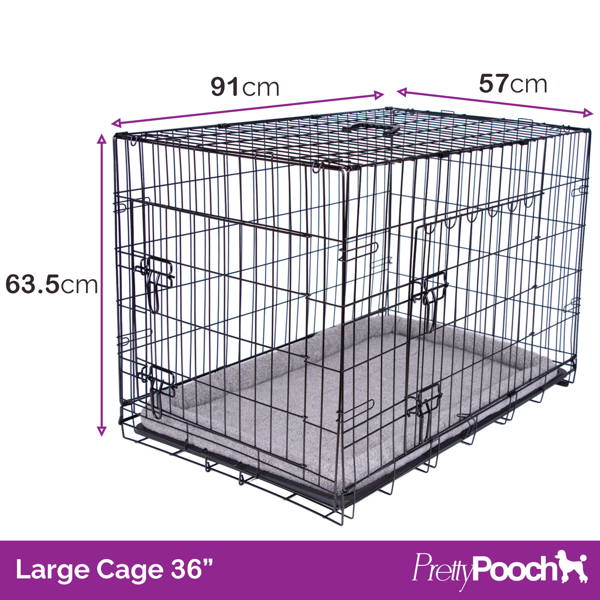 Pretty Pooch Dog Crate Large Cage Puppy Cat Pet Training Tray and Bed With Two Gloves