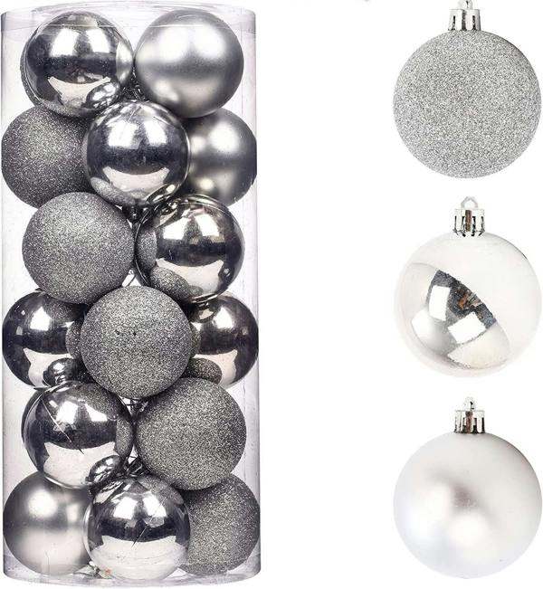 Shatchi 60mm Shatterproof Silver Christmas Baubles in 6 Pack or 18 Pack Assorted Finishes