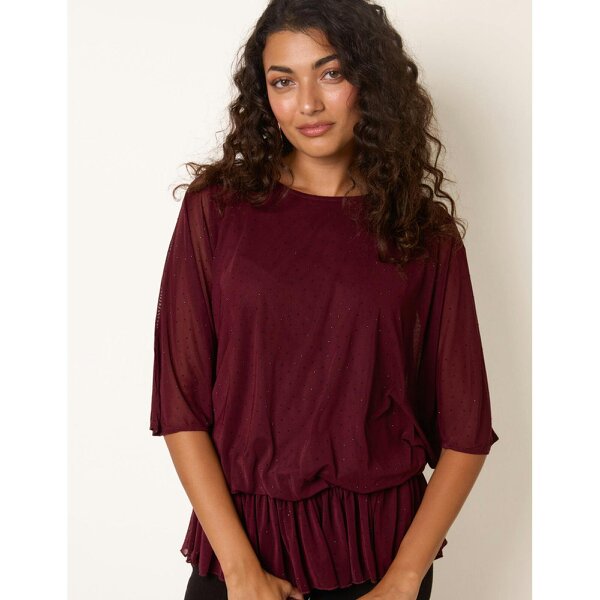 Blue Vanilla Mesh Diamante Batwing Top