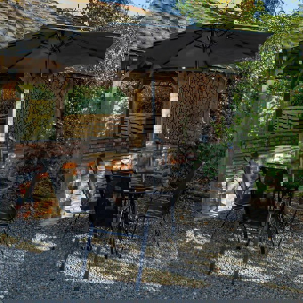 Samuel Alexander Outdoor 4 Person Round Glass Top Garden Dining Table & Chairs Set with Grey Havana Parasol