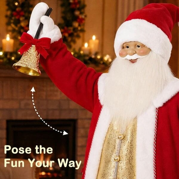 Bobobiy 5ft Life Size Singing Santa Claus, Standing Christmas Animated Santa Figure with Bell and Wreath, Sound/Touch Activated