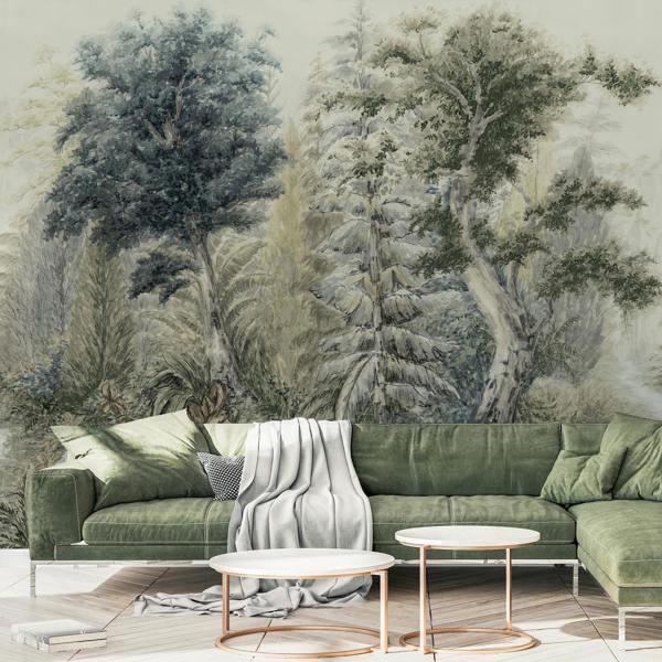 Grandeco Boutique Perfect Harmony Eco PVC Free Forest Tree Walk 5 lane Mural 3.75 x 3m, Green