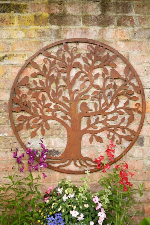 Inspirational Gifting Rustic Round Steel Tree and Bird Screen Wall Art Plaque 1m Diameter