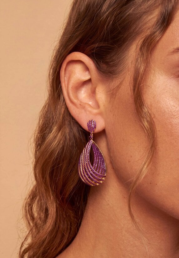 Latelita Vortex Teardrop Earrings Amethyst Purple Gold