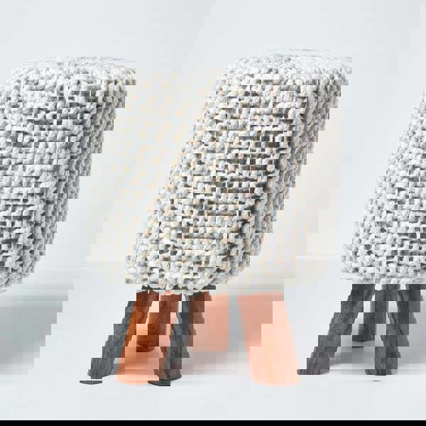HOMESCAPES Tall Cotton Knitted Footstool on Legs