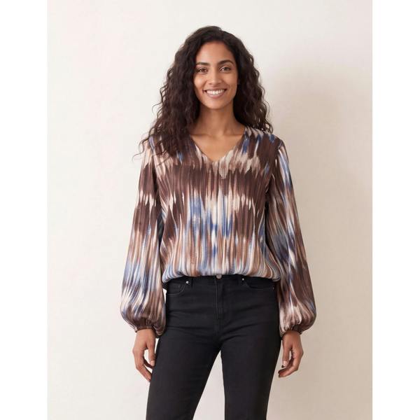 Blue Vanilla V Neck Metallic Bubble Hem Top