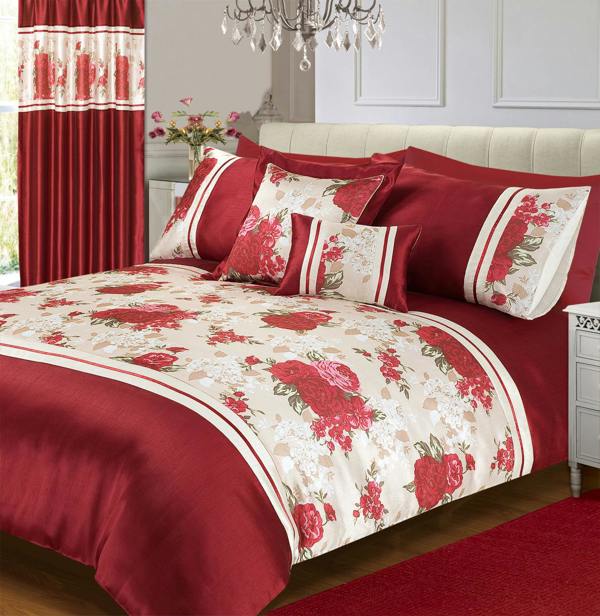 Intimates Elegant Floral Design Faux Silk Finish Tape Header Curtains, Luxury Window Decor Velvet Curtains - 117cm x 213cm
