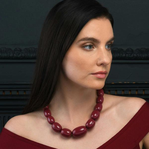 Zavana 20 inch Long Burgundy Oval Beads Statement Necklace for Women