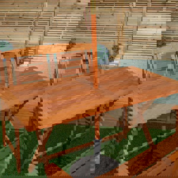 Samuel Alexander Outdoor 4 Person Folding Rectangular Wooden Garden Dining Table Benches Grey Parasol and Base Set