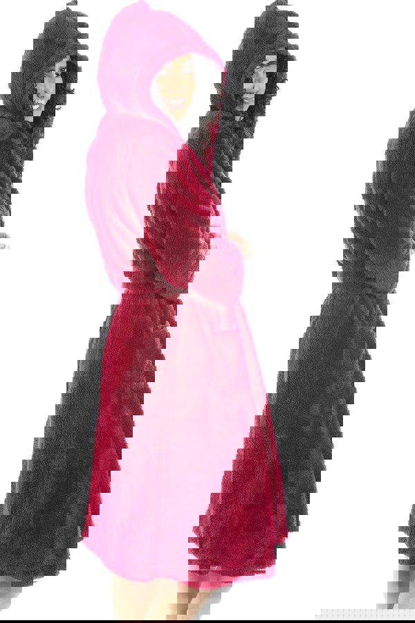 Camille Womens Magenta Supersoft Fluffy Fleece Hooded Robes