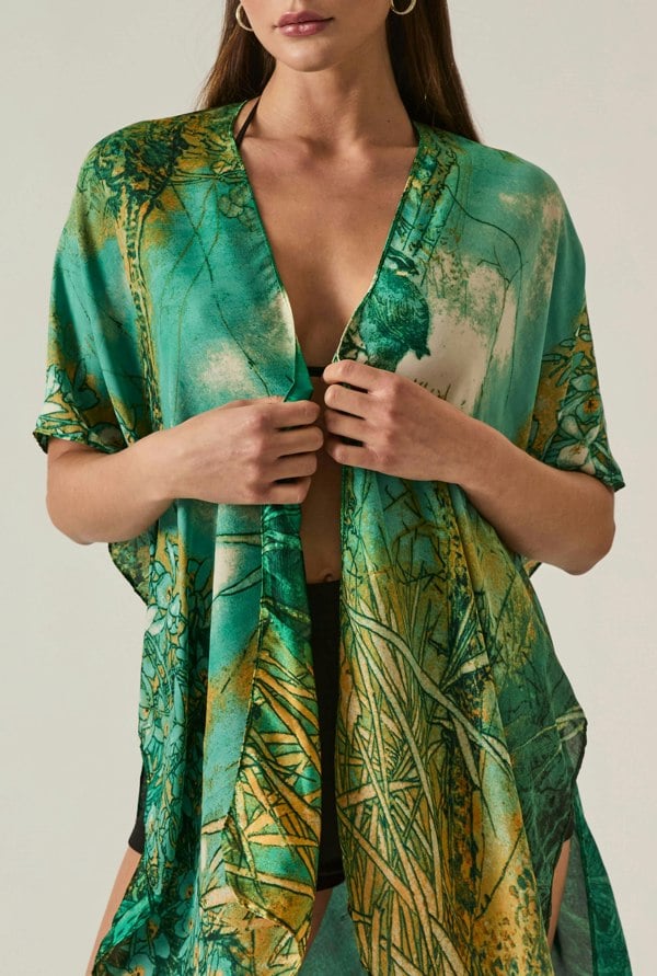 Bold Emerald Print Kaftan with black