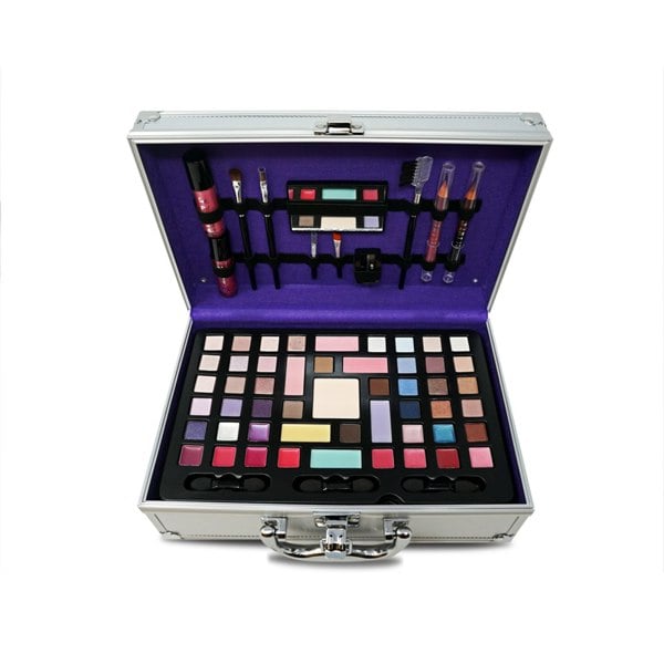 Glamza 68 Piece Vegan Makeup Set Vanity Case (Eyeshadow Palettes, Lipstick, Brushes & More)