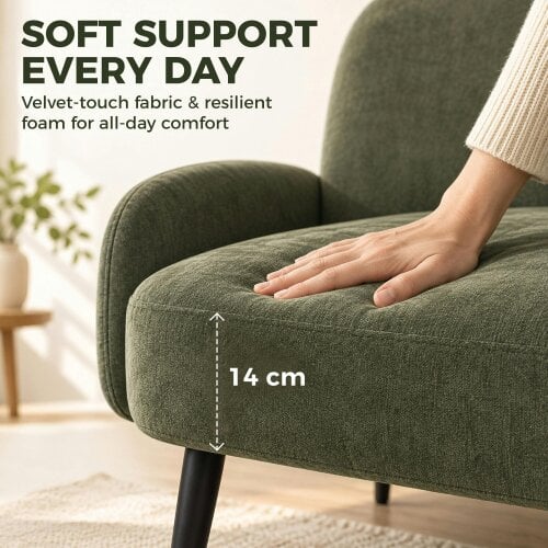 HOMCOM 2 Seater Sofa, Velvet Small Sofa Loveseat with Wide Seat, Green