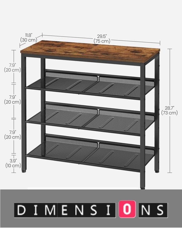 Modcraft 4-Tier Metal Shoe Rack with Adjustable Mesh Shelves