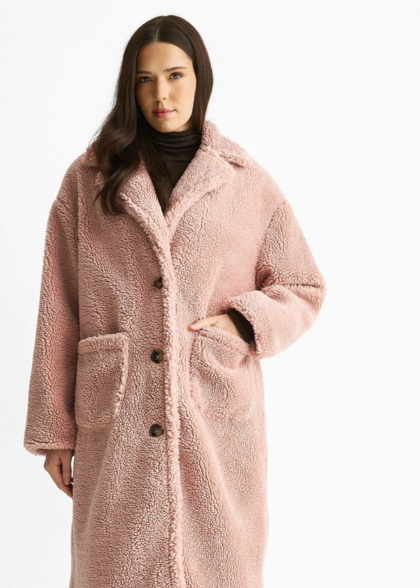 Gini London Blush Longline Teddy Coat