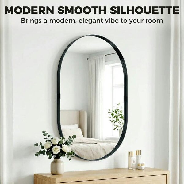 Wall Mirror, Bathroom Mirror with Elevated Aluminium Alloy Frame, 60 x 90 cm, Black