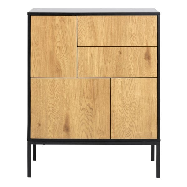 Furniture To Go Seaford 3 Door 2 Drawer Sideboard in Black & Oak