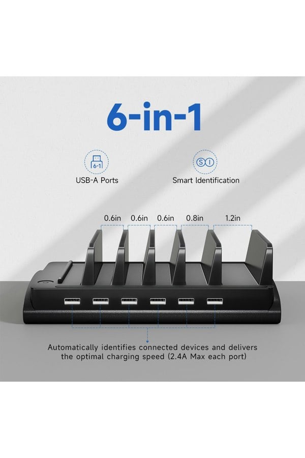 Living and Home 60W 6-Port USB Charging Station for All Devices with 6 Cables