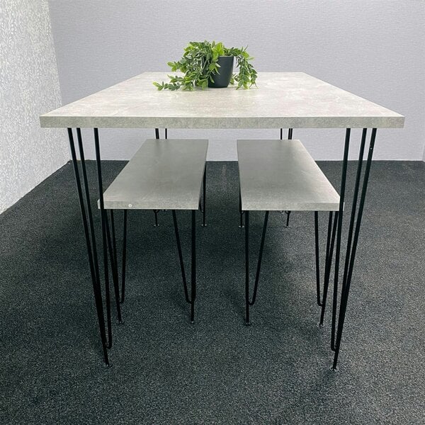 Kosy Koala Grey Dining Table with Hairpin Legs & 2 Matching Benches Set for Kitchen & Dining Room